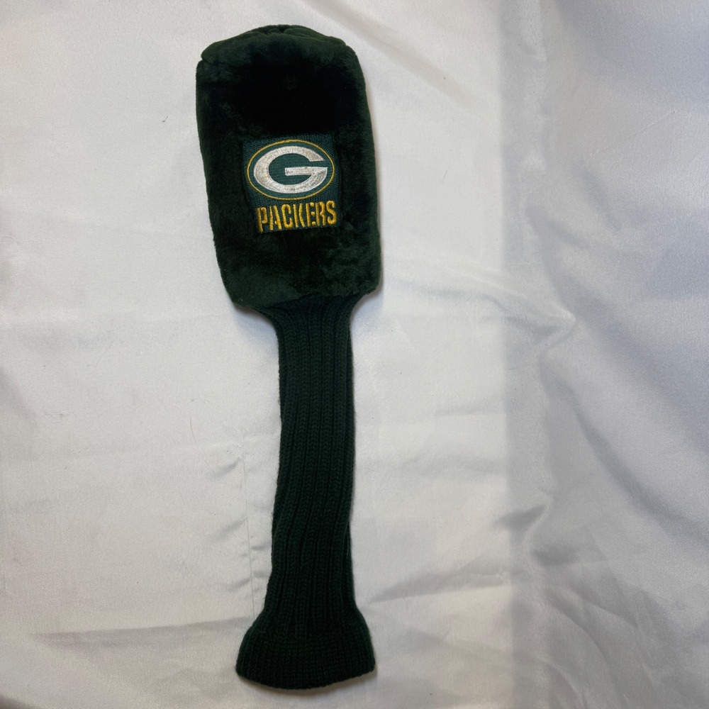 Green Bay Packers NFL Golf Head Cover Faux Fur Ribbed Knit Sock Green X Logo